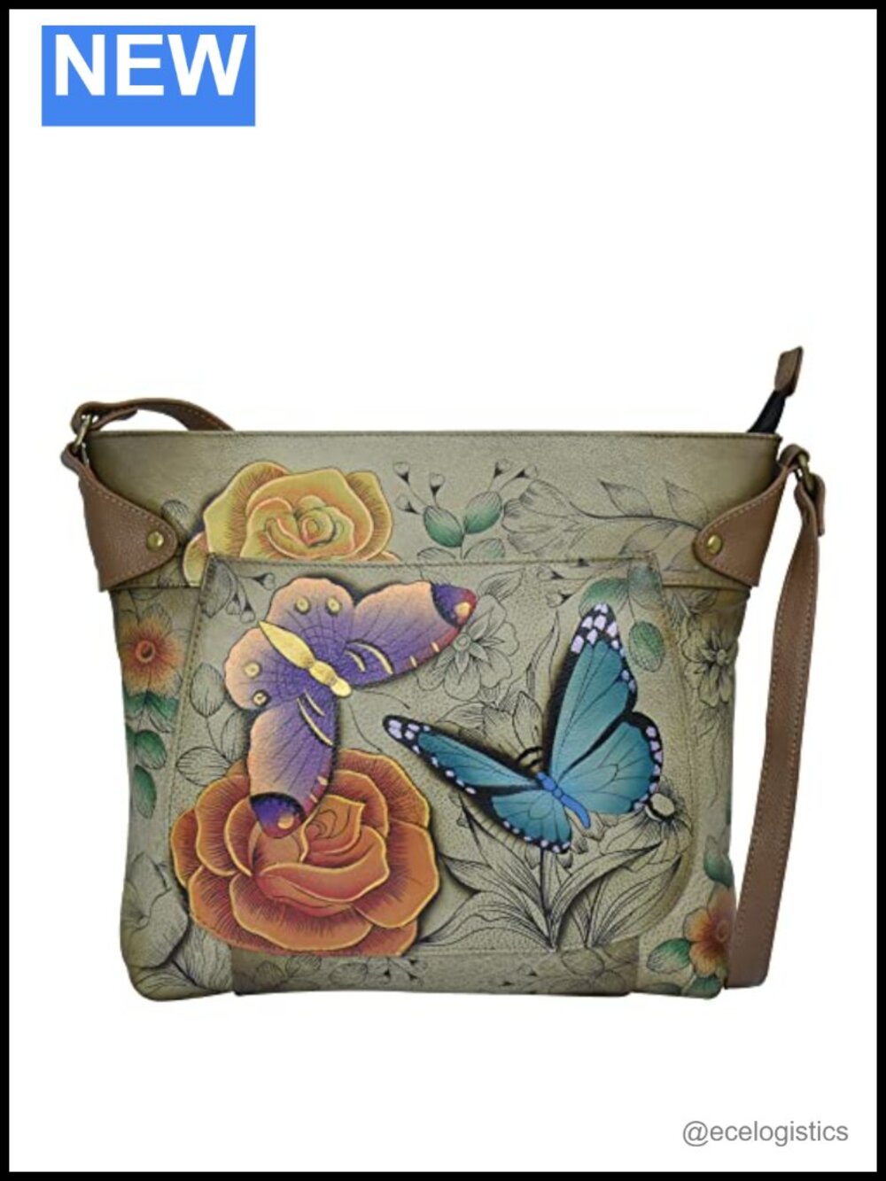 Hand Painted Genuine Leather Convertible Tote with Adjustable Handle